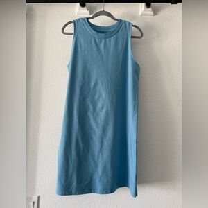 Easy wear t- shirt dress in pretty spring blue. Ribbed loose crew neck. Large
